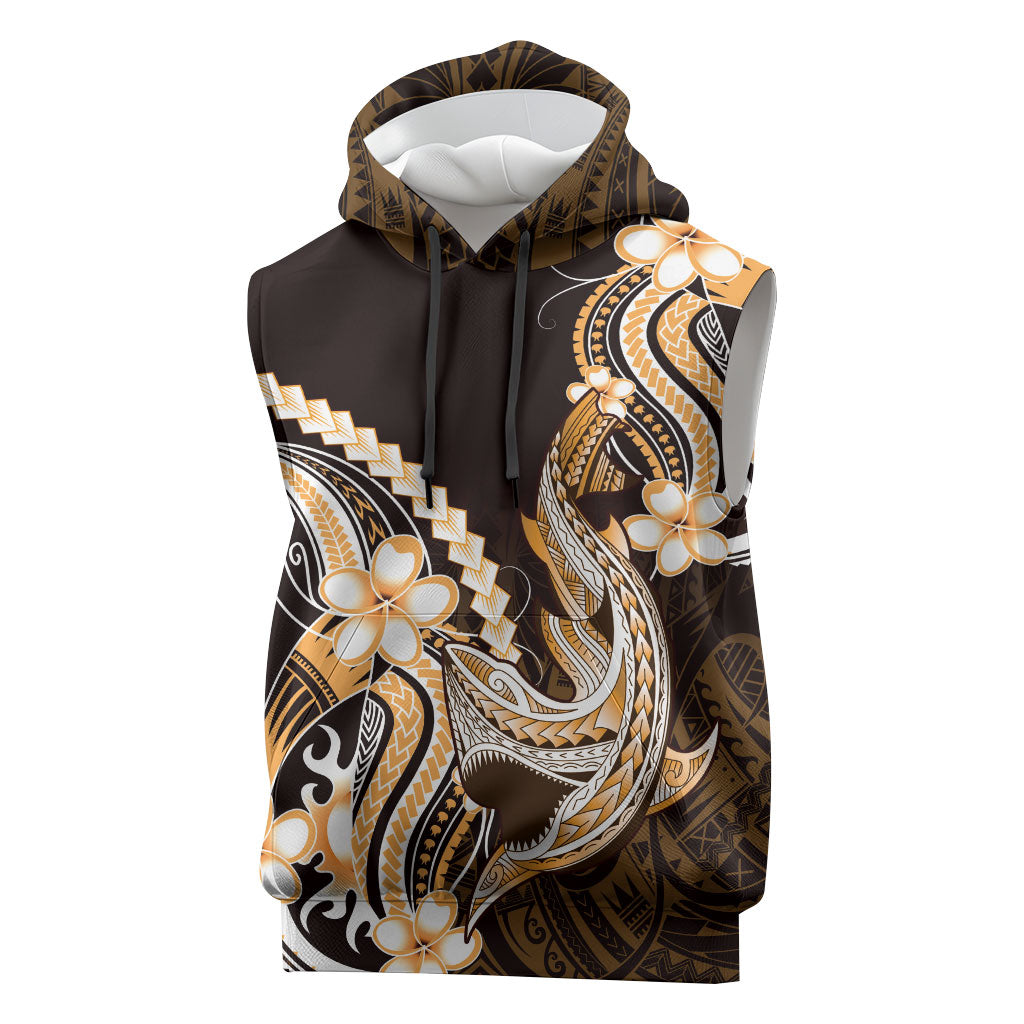 Orange Black Aloha Hawaii Sleeveless Hoodie Polynesian Shark Tattoo Plumeria LT14 Orange - Polynesian Pride