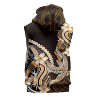 Orange Black Aloha Hawaii Sleeveless Hoodie Polynesian Shark Tattoo Plumeria