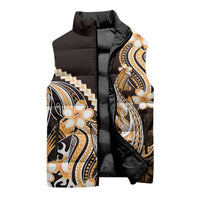Orange Black Aloha Hawaii Sleeveless Puffer Jacket Polynesian Shark Tattoo Plumeria