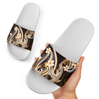 Orange Black Aloha Hawaii Slide Sandals Polynesian Shark Tattoo Plumeria