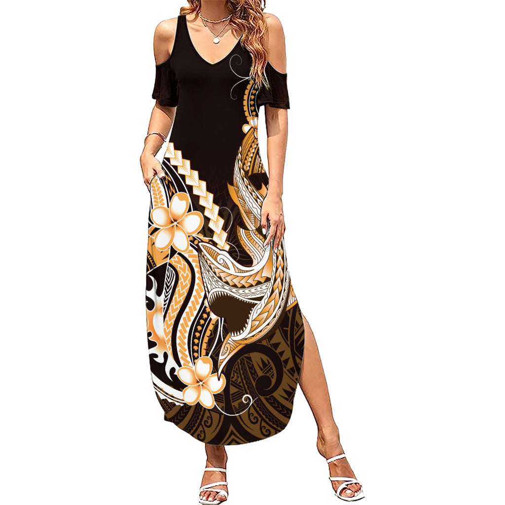 Orange Black Aloha Hawaii Summer Maxi Dress Polynesian Shark Tattoo Plumeria LT14 Women Orange - Polynesian Pride