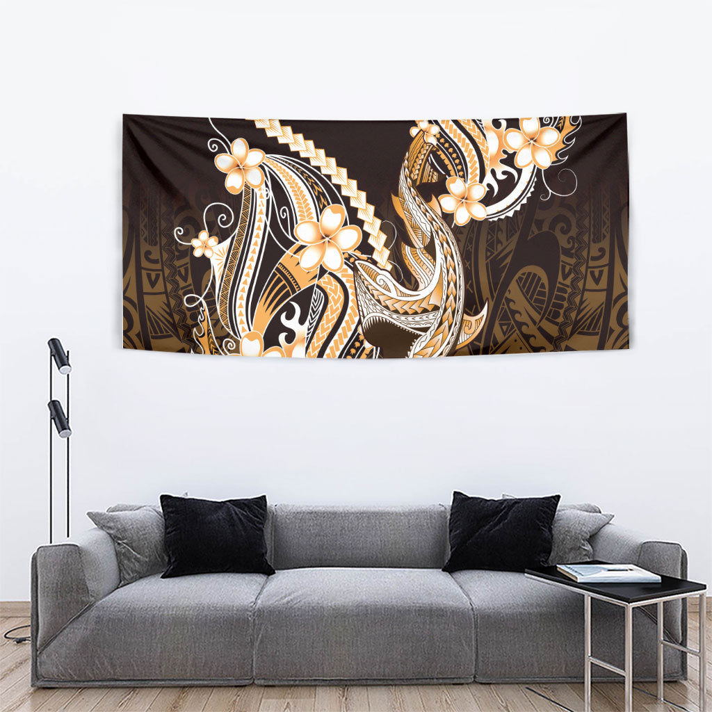 Orange Black Aloha Hawaii Tapestry Polynesian Shark Tattoo Plumeria