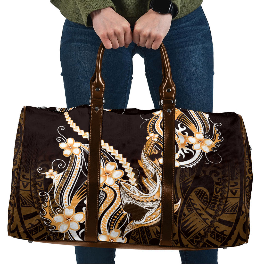 Orange Black Aloha Hawaii Travel Bag Polynesian Shark Tattoo Plumeria