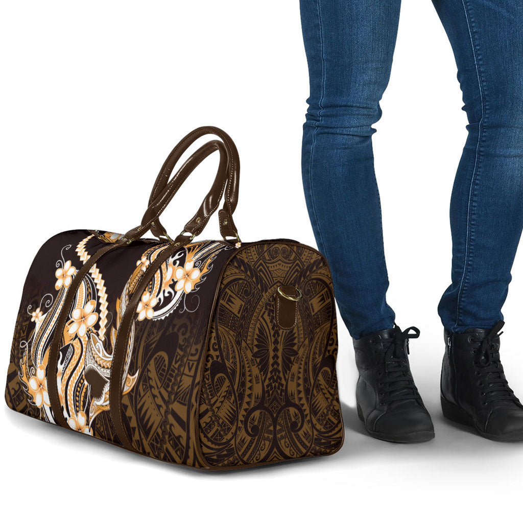 Orange Black Aloha Hawaii Travel Bag Polynesian Shark Tattoo Plumeria