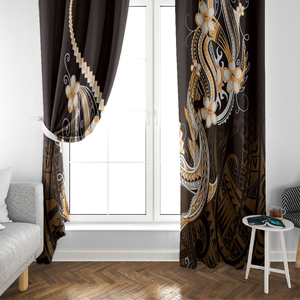 Orange Black Aloha Hawaii Window Curtain Polynesian Shark Tattoo Plumeria