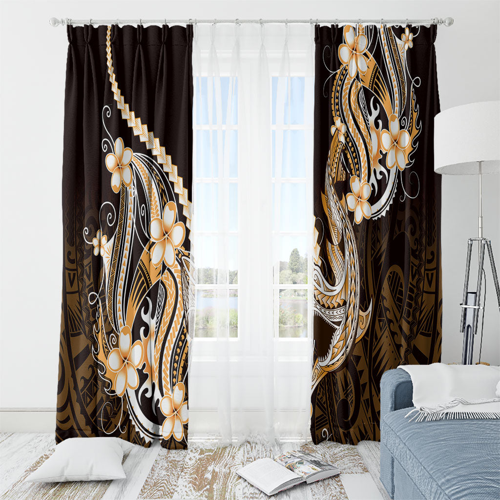 Orange Black Aloha Hawaii Window Curtain Polynesian Shark Tattoo Plumeria