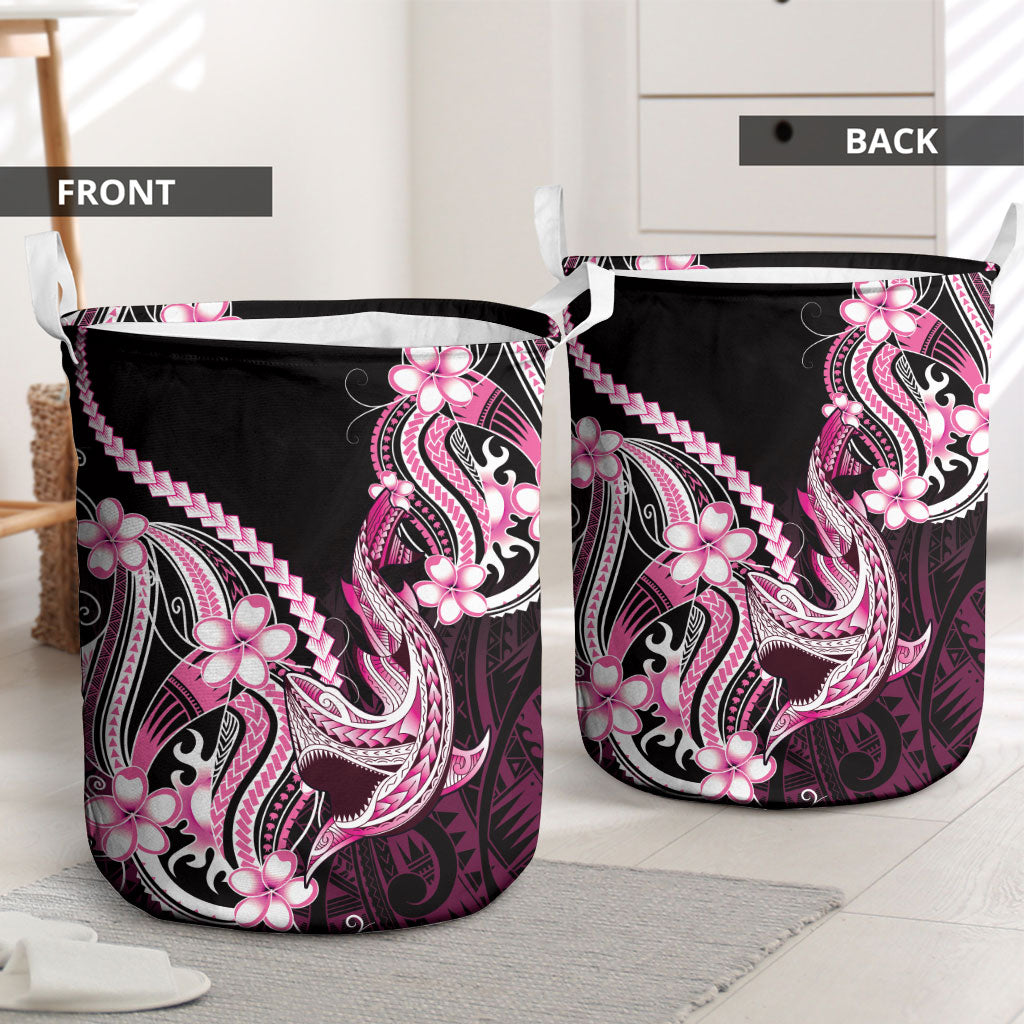 Pink Black Aloha Hawaii Laundry Basket Polynesian Shark Tattoo Plumeria