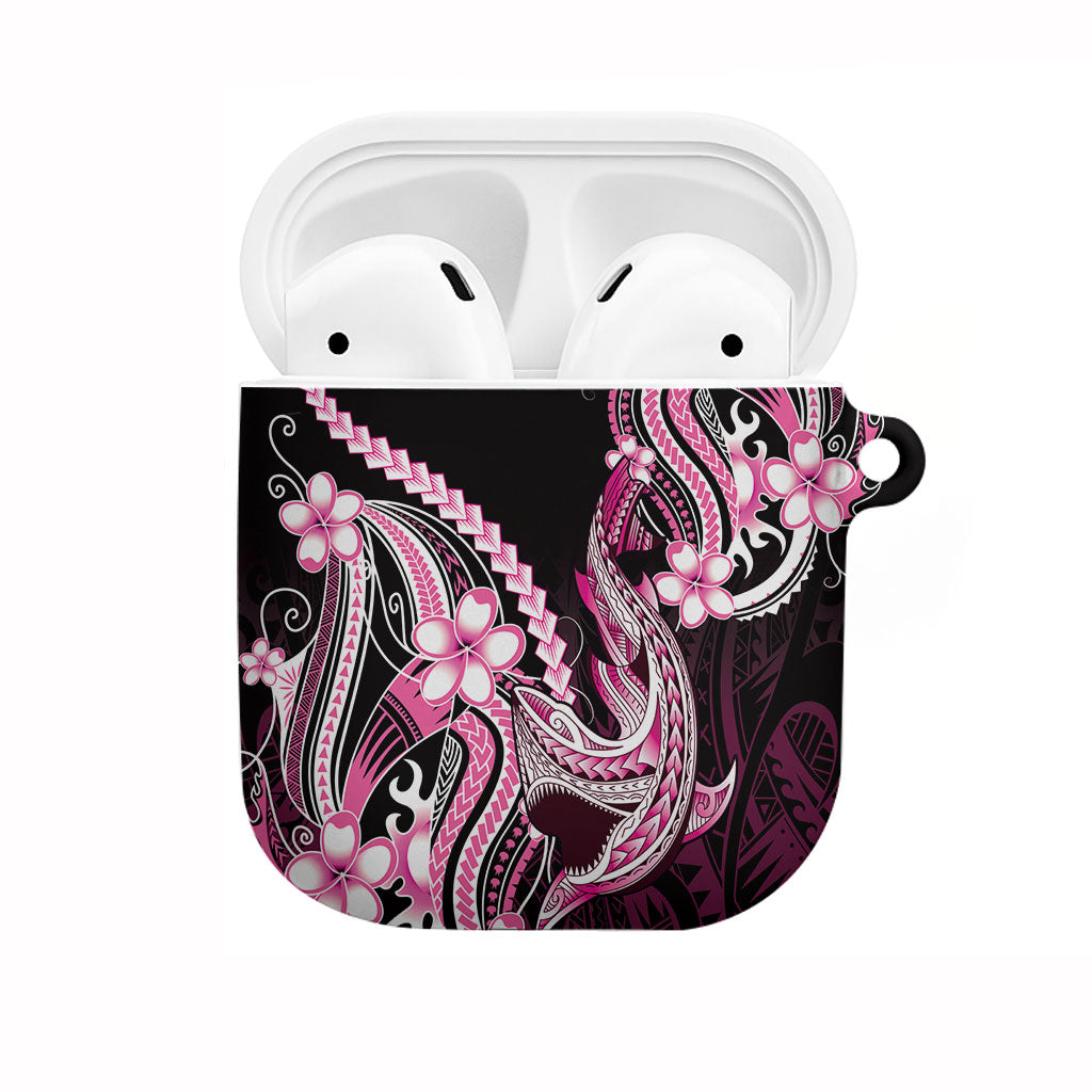 Pink Black Aloha Hawaii AirPods Case Polynesian Shark Tattoo Plumeria