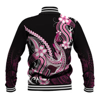 Pink Black Aloha Hawaii Baseball Jacket Polynesian Shark Tattoo Plumeria
