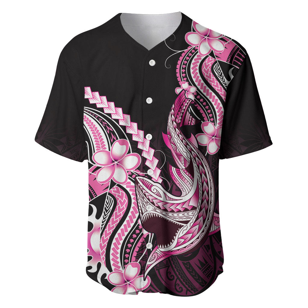 Pink Black Aloha Hawaii Baseball Jersey Polynesian Shark Tattoo Plumeria