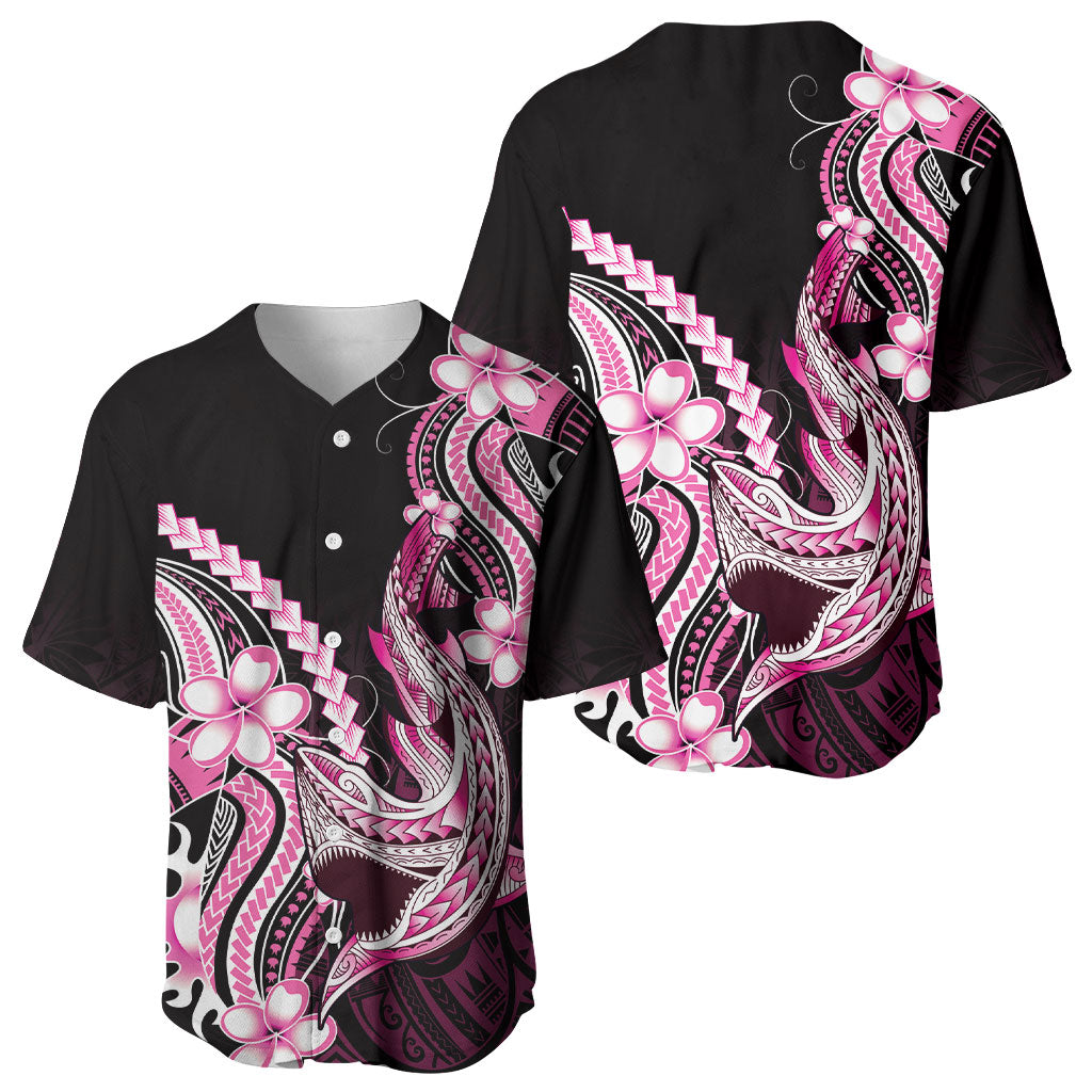 Pink Black Aloha Hawaii Baseball Jersey Polynesian Shark Tattoo Plumeria
