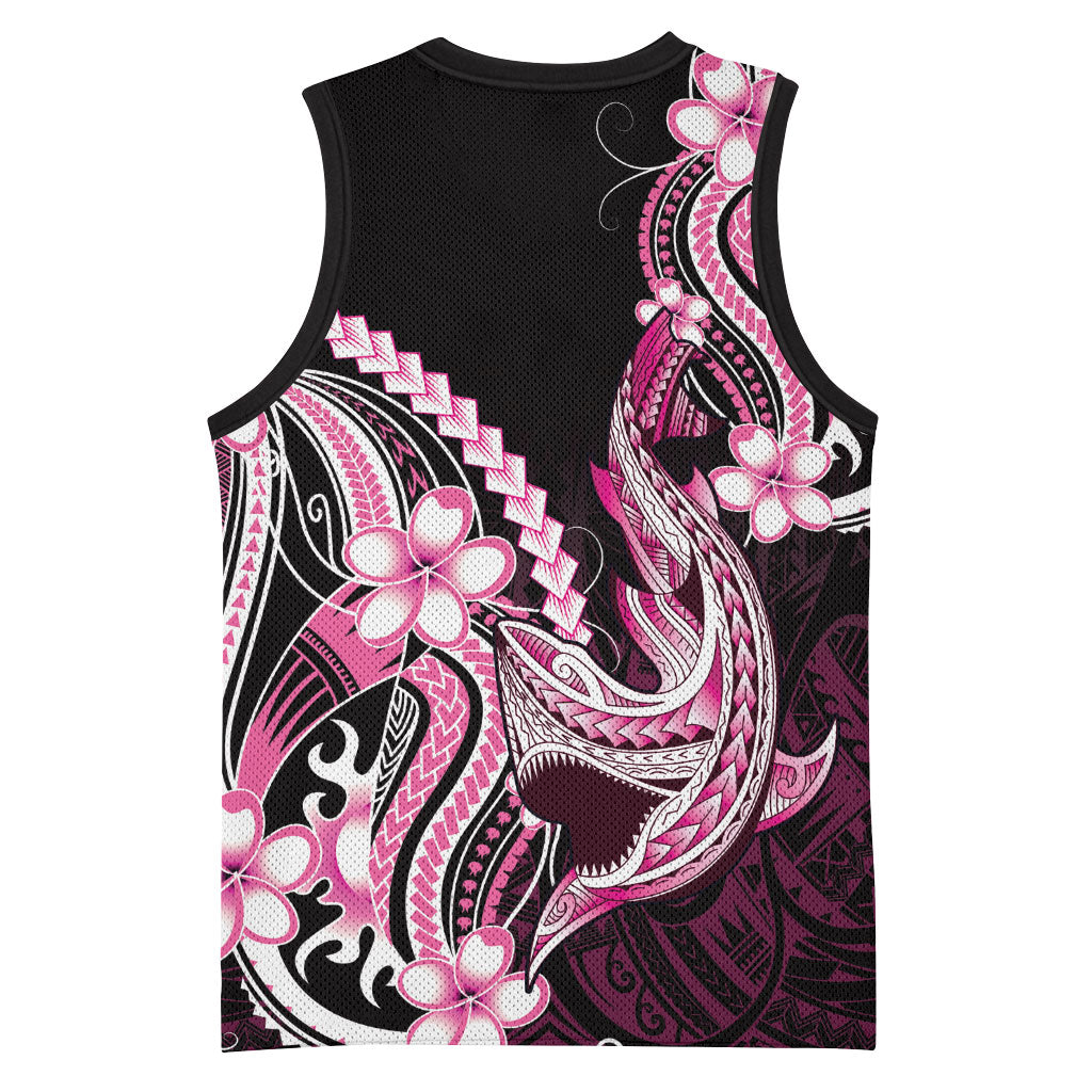 Pink Black Aloha Hawaii Basketball Jersey Polynesian Shark Tattoo Plumeria