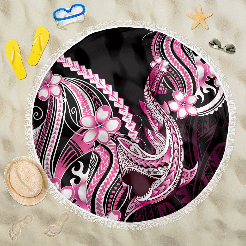 Pink Black Aloha Hawaii Beach Blanket Polynesian Shark Tattoo Plumeria LT14 One Size 150cm Pink - Polynesian Pride