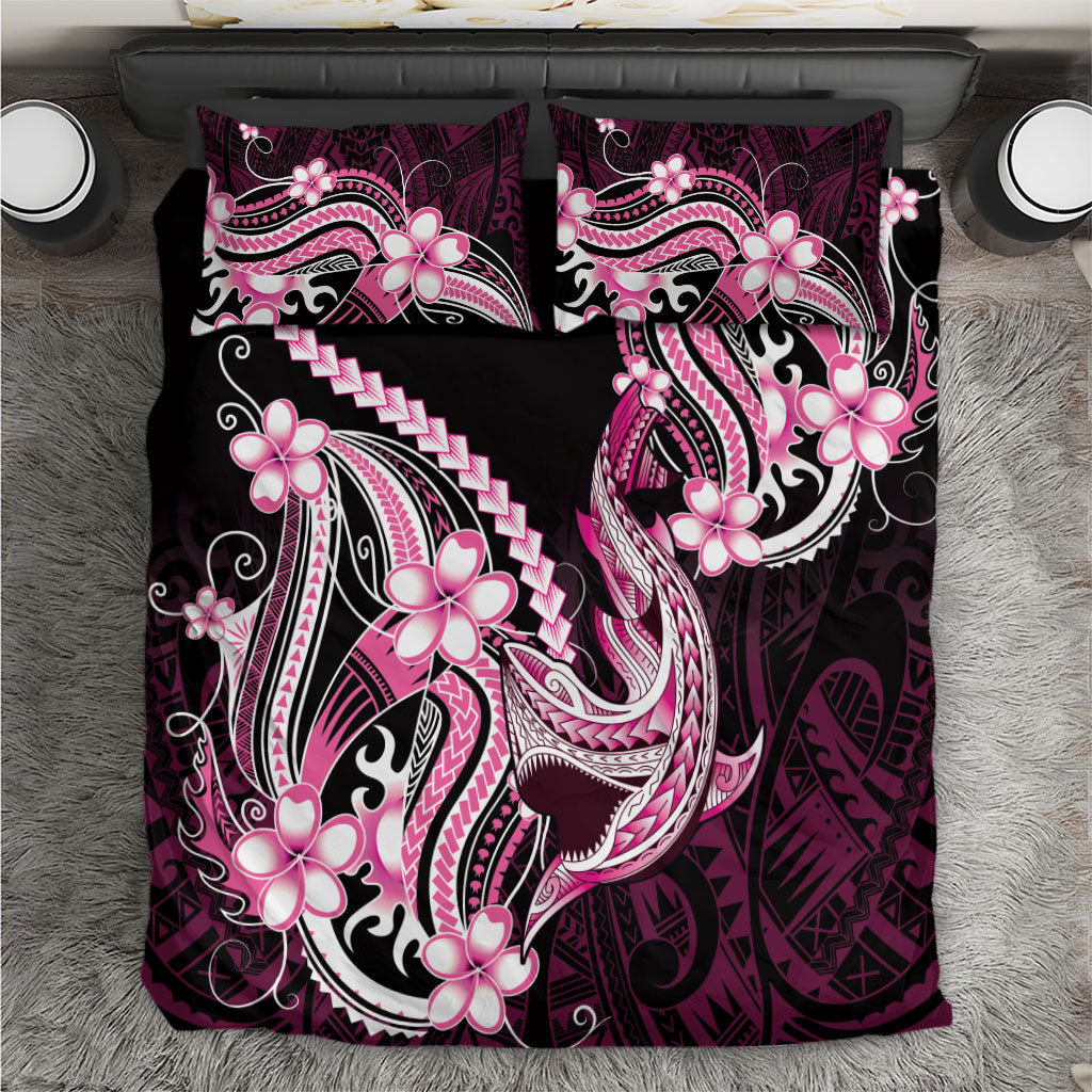 Pink Black Aloha Hawaii Bedding Set Polynesian Shark Tattoo Plumeria