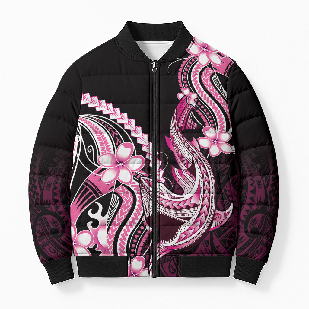 Pink Black Aloha Hawaii Bomber Puffer Jacket Polynesian Shark Tattoo Plumeria