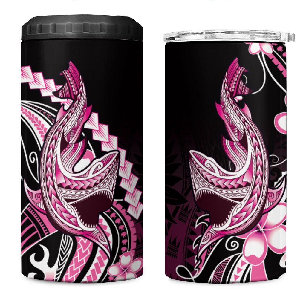 Pink Black Aloha Hawaii 4 in 1 Can Cooler Tumbler Polynesian Shark Tattoo Plumeria LT14 One Size: 16 oz Pink - Polynesian Pride