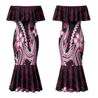 Pink Black Aloha Hawaii Couples Matching Mermaid Dress and Hawaiian Shirt Polynesian Shark Tattoo Plumeria LT14 - Polynesian Pride