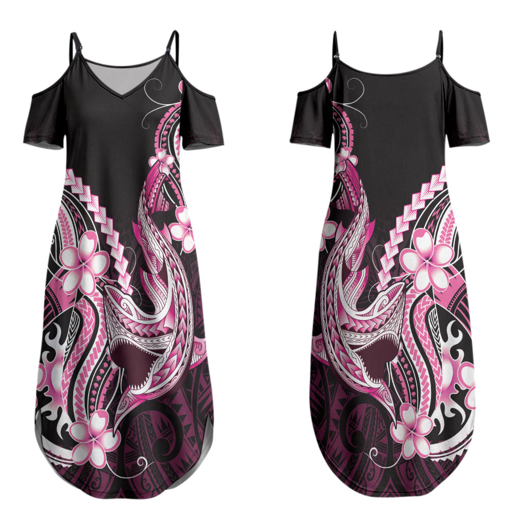 Pink Black Aloha Hawaii Couples Matching Summer Maxi Dress and Hawaiian Shirt Polynesian Shark Tattoo Plumeria LT14 - Polynesian Pride