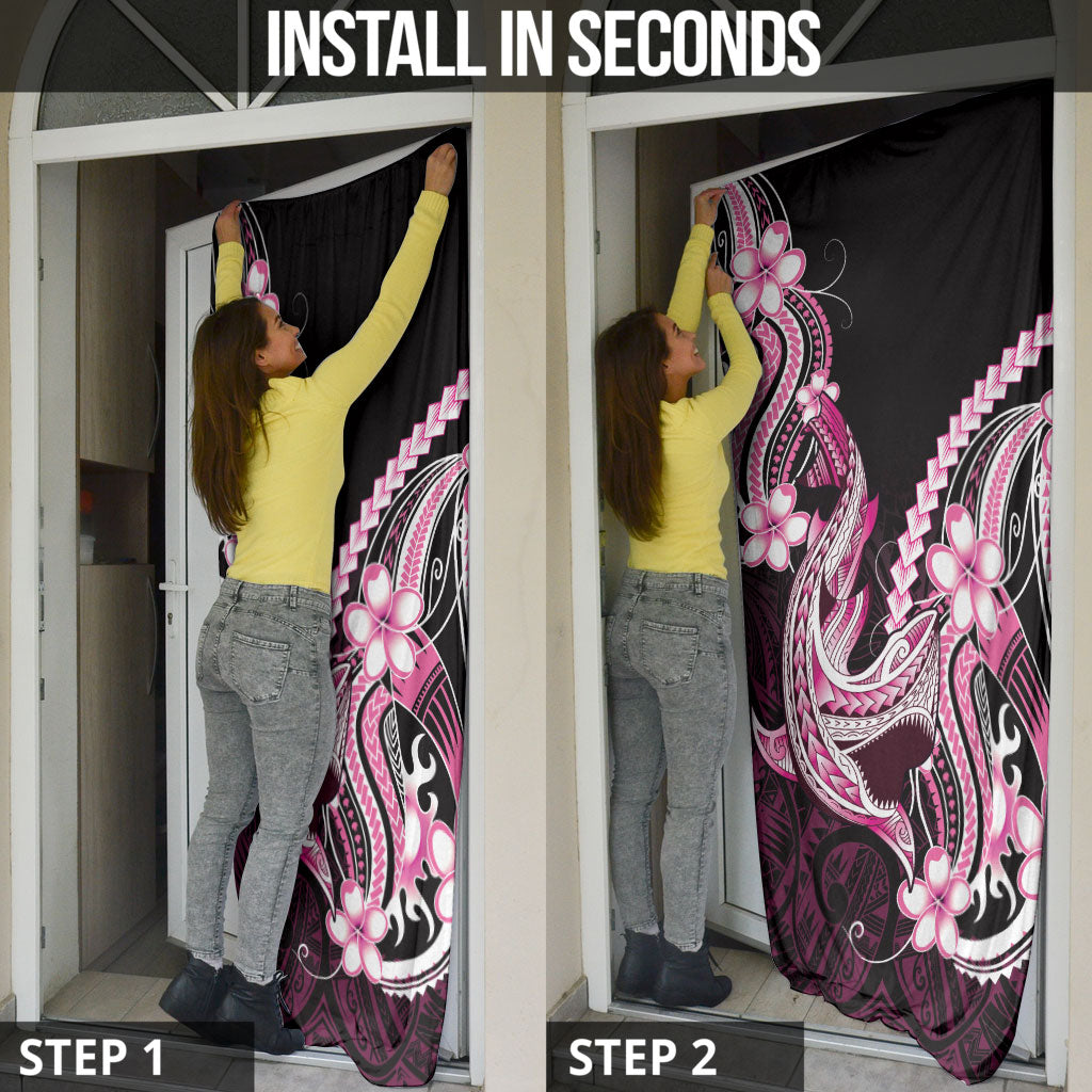 Pink Black Aloha Hawaii Door Cover Polynesian Shark Tattoo Plumeria