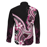 Pink Black Aloha Hawaii Family Matching Off Shoulder Maxi Dress and Hawaiian Shirt Polynesian Shark Tattoo Plumeria