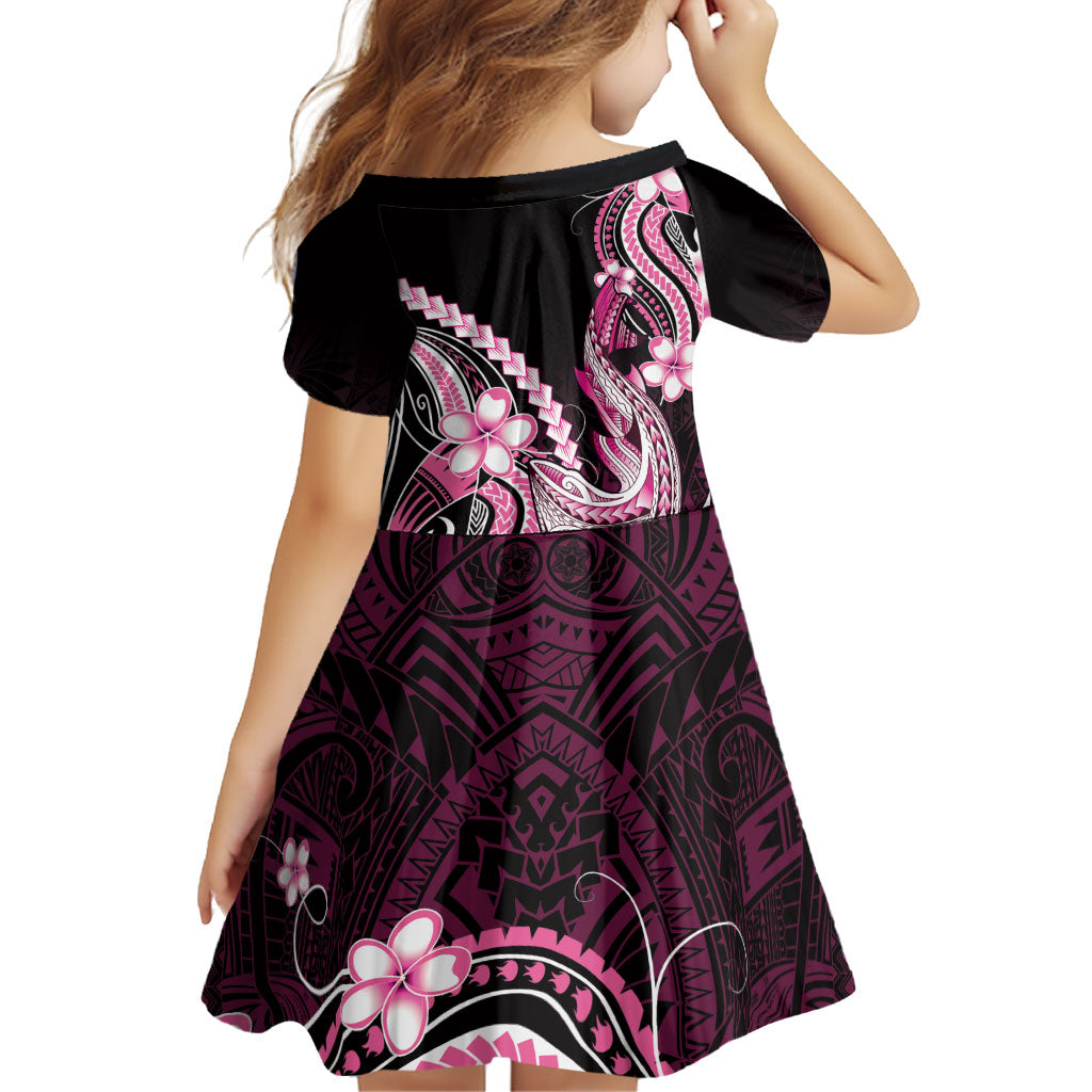 Pink Black Aloha Hawaii Family Matching Off Shoulder Short Dress and Hawaiian Shirt Polynesian Shark Tattoo Plumeria