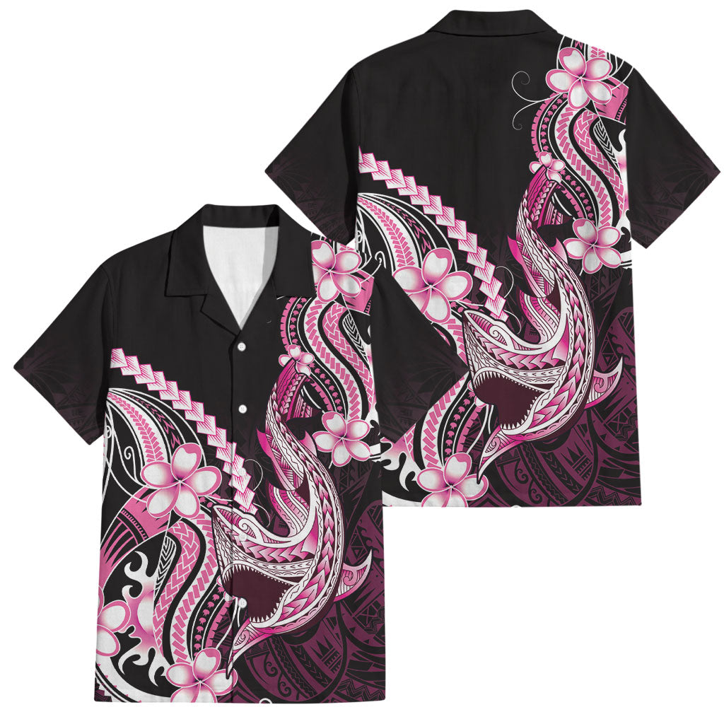 Pink Black Aloha Hawaii Family Matching Puletasi and Hawaiian Shirt Polynesian Shark Tattoo Plumeria LT14 Dad's Shirt - Short Sleeve Pink - Polynesian Pride