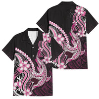 Pink Black Aloha Hawaii Family Matching Puletasi and Hawaiian Shirt Polynesian Shark Tattoo Plumeria LT14 Dad's Shirt - Short Sleeve Pink - Polynesian Pride