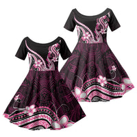 Pink Black Aloha Hawaii Family Matching Puletasi and Hawaiian Shirt Polynesian Shark Tattoo Plumeria LT14 Daughter's Dress Pink - Polynesian Pride