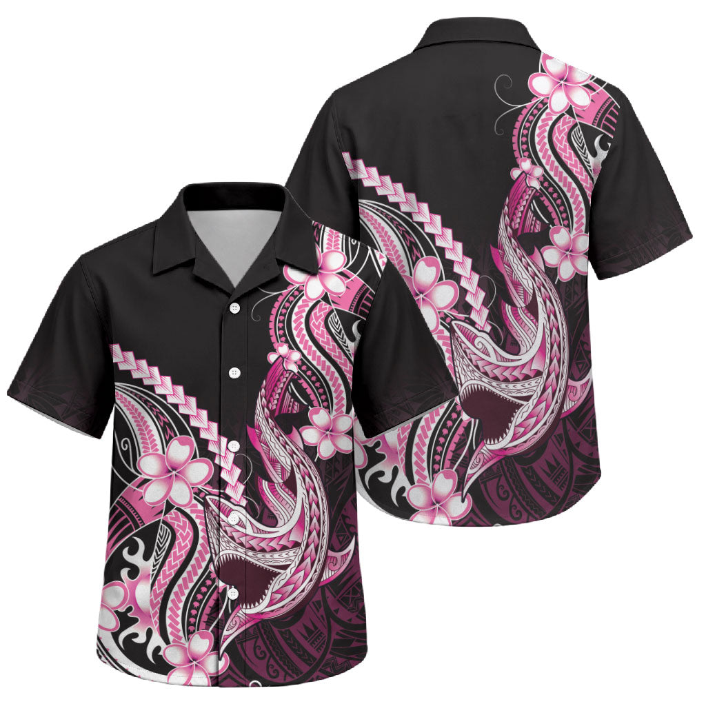 Pink Black Aloha Hawaii Family Matching Puletasi and Hawaiian Shirt Polynesian Shark Tattoo Plumeria LT14 Son's Shirt Pink - Polynesian Pride