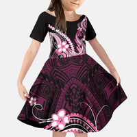Pink Black Aloha Hawaii Family Matching Short Sleeve Bodycon Dress and Hawaiian Shirt Polynesian Shark Tattoo Plumeria