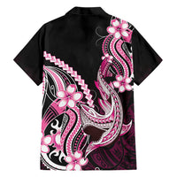 Pink Black Aloha Hawaii Family Matching Short Sleeve Bodycon Dress and Hawaiian Shirt Polynesian Shark Tattoo Plumeria