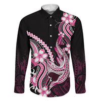 Pink Black Aloha Hawaii Family Matching Short Sleeve Bodycon Dress and Hawaiian Shirt Polynesian Shark Tattoo Plumeria