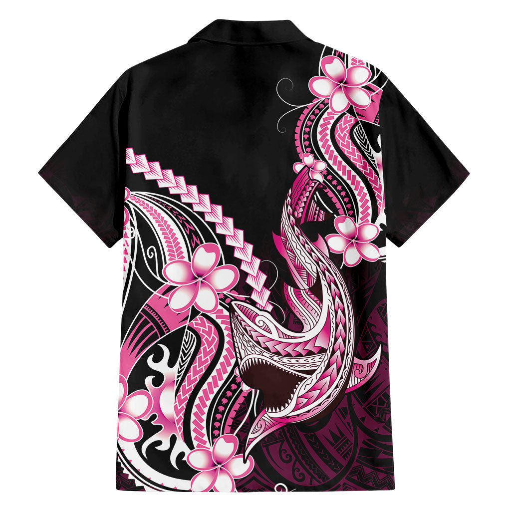 Pink Black Aloha Hawaii Family Matching Summer Maxi Dress and Hawaiian Shirt Polynesian Shark Tattoo Plumeria