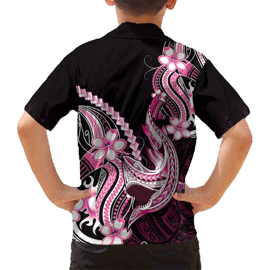 Pink Black Aloha Hawaii Family Matching Tank Maxi Dress and Hawaiian Shirt Polynesian Shark Tattoo Plumeria