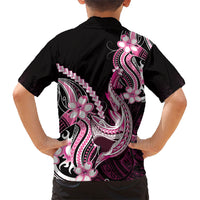 Pink Black Aloha Hawaii Family Matching Tank Maxi Dress and Hawaiian Shirt Polynesian Shark Tattoo Plumeria