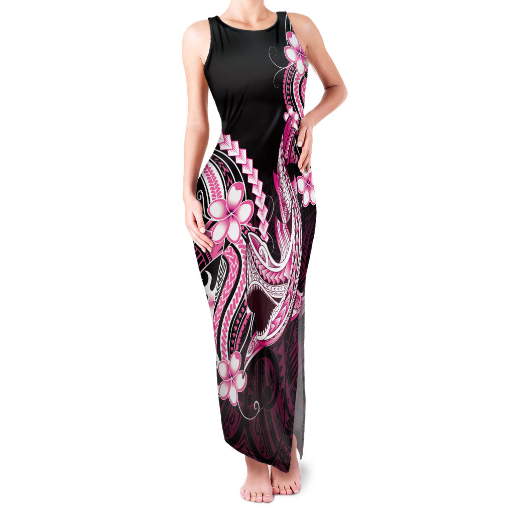 Pink Black Aloha Hawaii Family Matching Tank Maxi Dress and Hawaiian Shirt Polynesian Shark Tattoo Plumeria