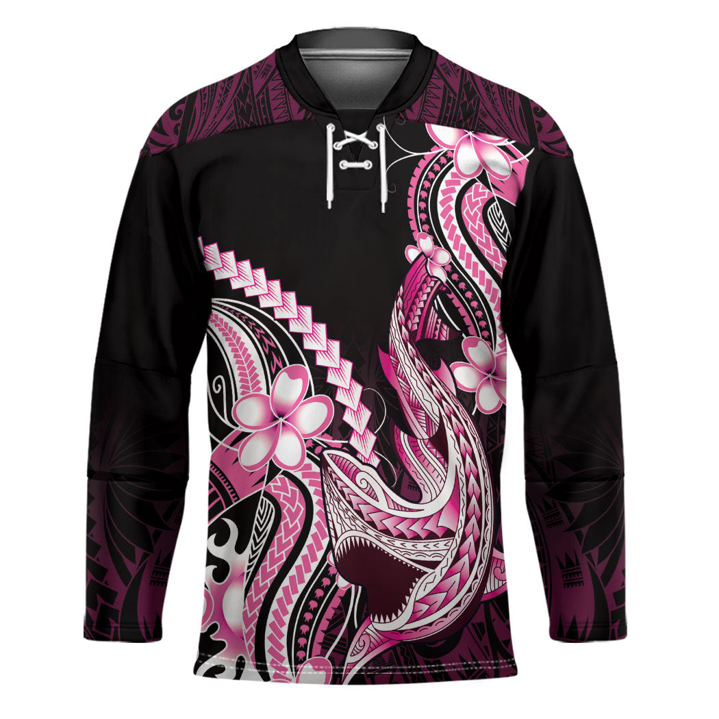 Pink Black Aloha Hawaii Hockey Jersey Polynesian Shark Tattoo Plumeria