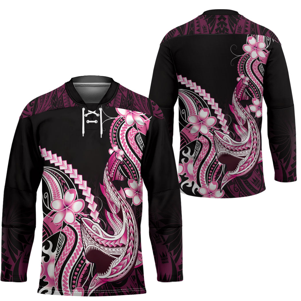 Pink Black Aloha Hawaii Hockey Jersey Polynesian Shark Tattoo Plumeria