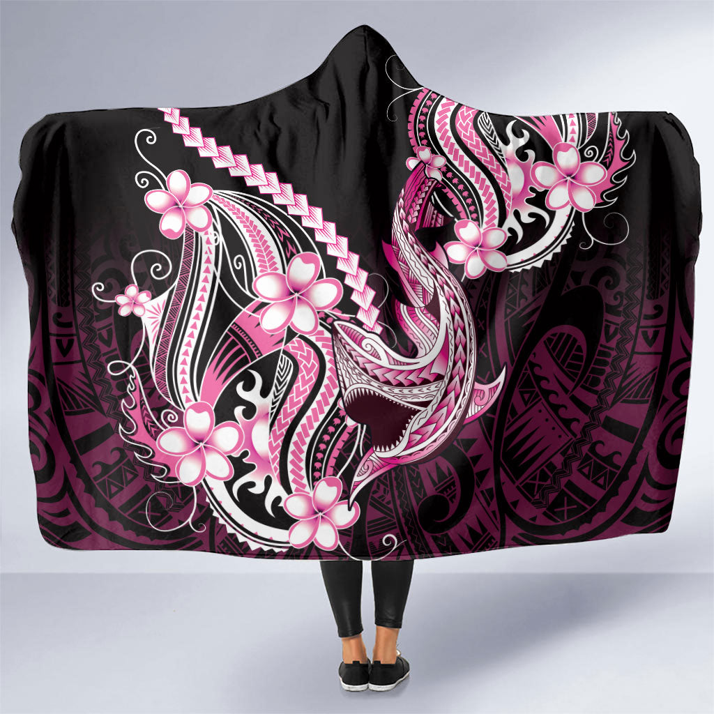 Pink Black Aloha Hawaii Hooded Blanket Polynesian Shark Tattoo Plumeria