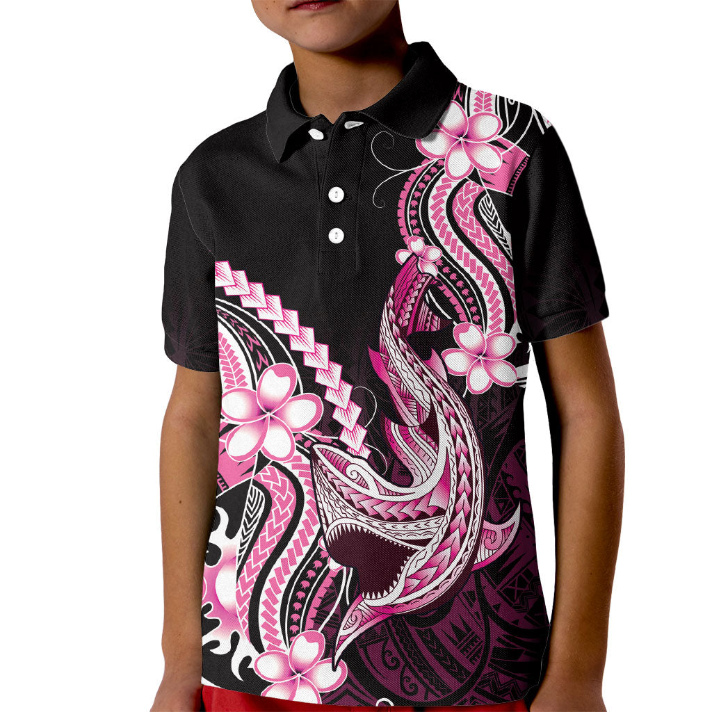 Pink Black Aloha Hawaii Kid Polo Shirt Polynesian Shark Tattoo Plumeria LT14 Kid Pink - Polynesian Pride