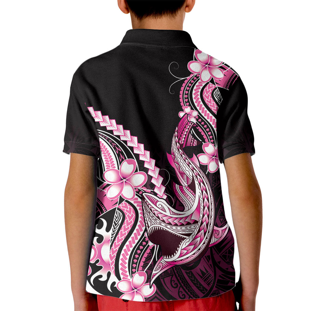 Pink Black Aloha Hawaii Kid Polo Shirt Polynesian Shark Tattoo Plumeria
