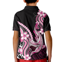Pink Black Aloha Hawaii Kid Polo Shirt Polynesian Shark Tattoo Plumeria