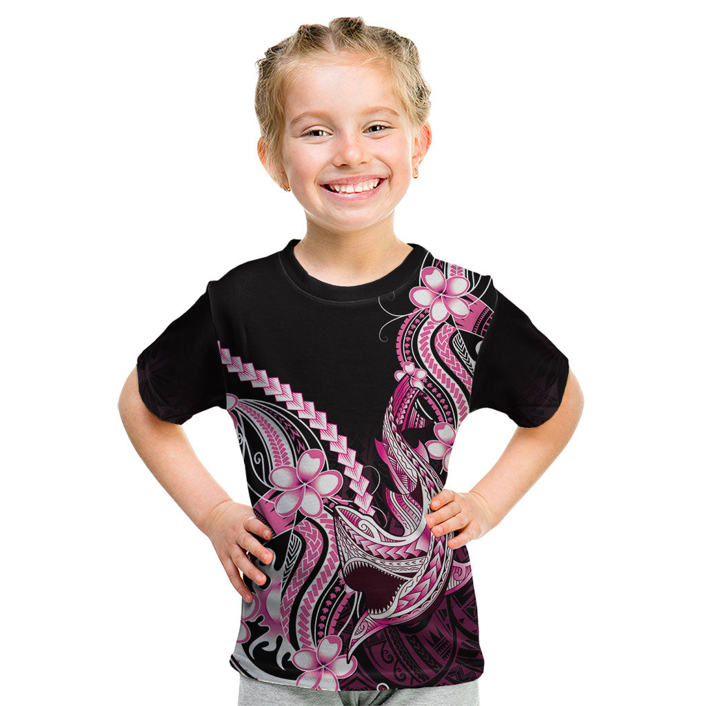 Pink Black Aloha Hawaii Kid T Shirt Polynesian Shark Tattoo Plumeria LT14 Pink - Polynesian Pride