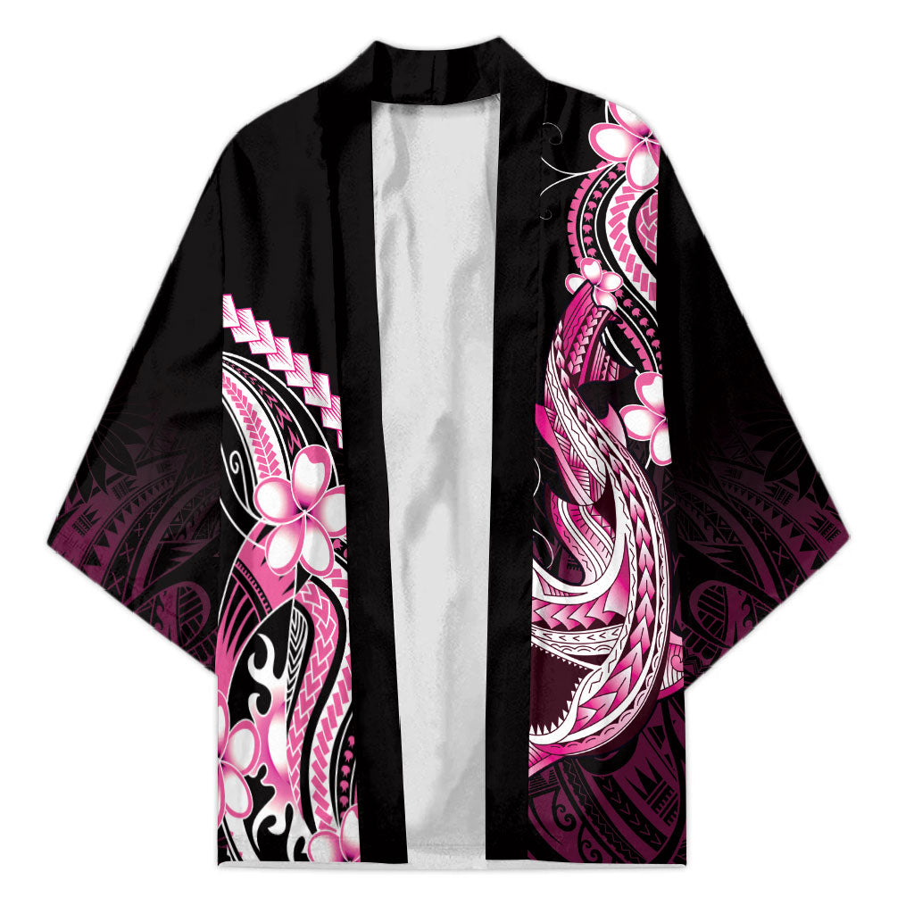Pink Black Aloha Hawaii Kimono Polynesian Shark Tattoo Plumeria LT14 Unisex Pink - Polynesian Pride