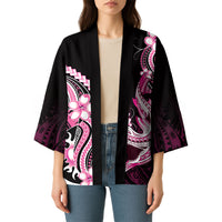 Pink Black Aloha Hawaii Kimono Polynesian Shark Tattoo Plumeria