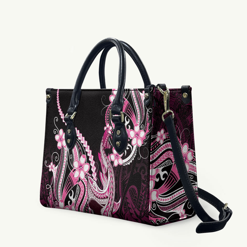Pink Black Aloha Hawaii Leather Bag Polynesian Shark Tattoo Plumeria LT14 Pink - Polynesian Pride