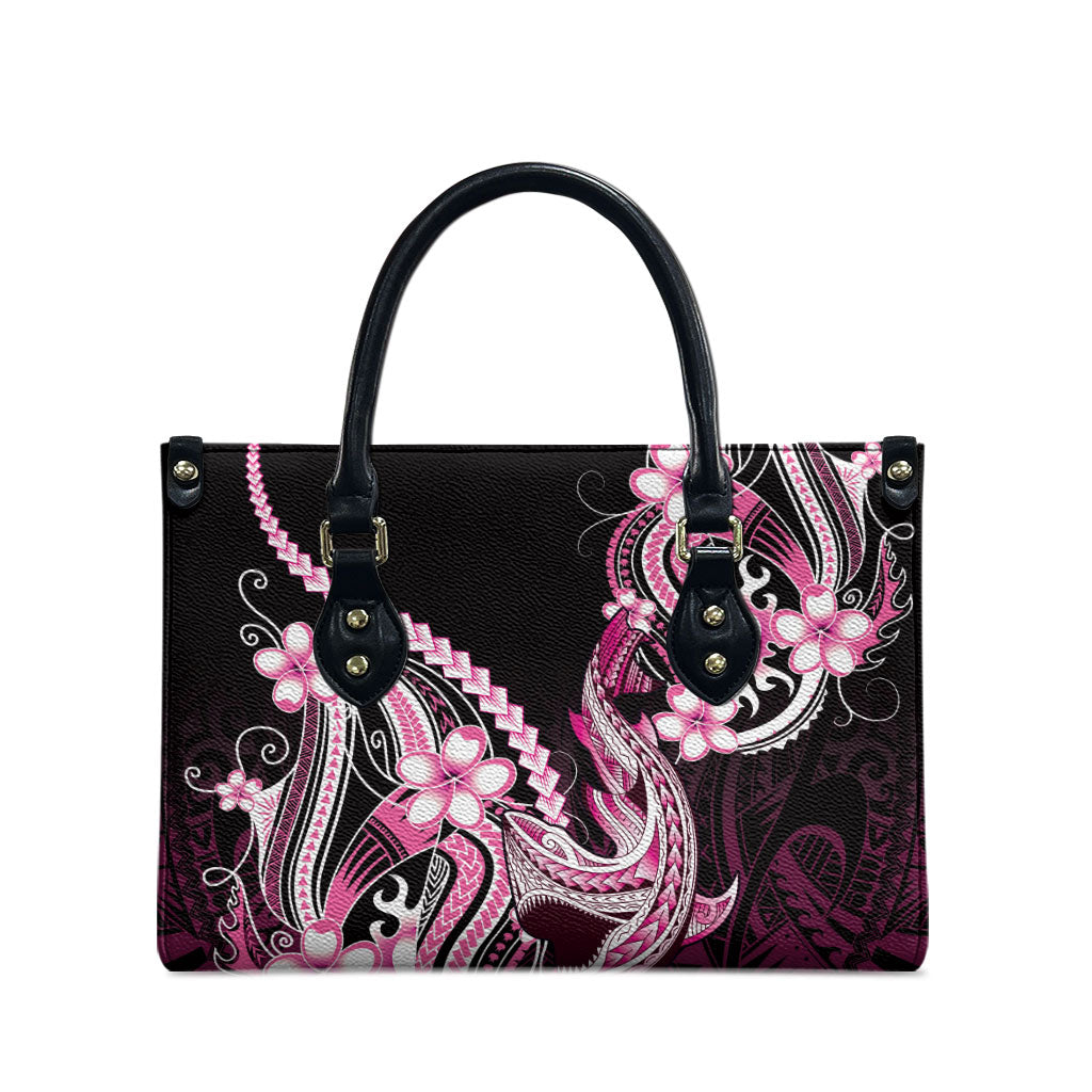 Pink Black Aloha Hawaii Leather Bag Polynesian Shark Tattoo Plumeria