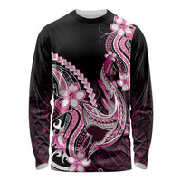 Pink Black Aloha Hawaii Long Sleeve Shirt Polynesian Shark Tattoo Plumeria