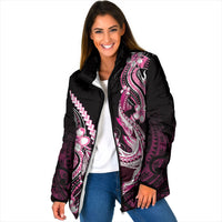 Pink Black Aloha Hawaii Padded Jacket Polynesian Shark Tattoo Plumeria