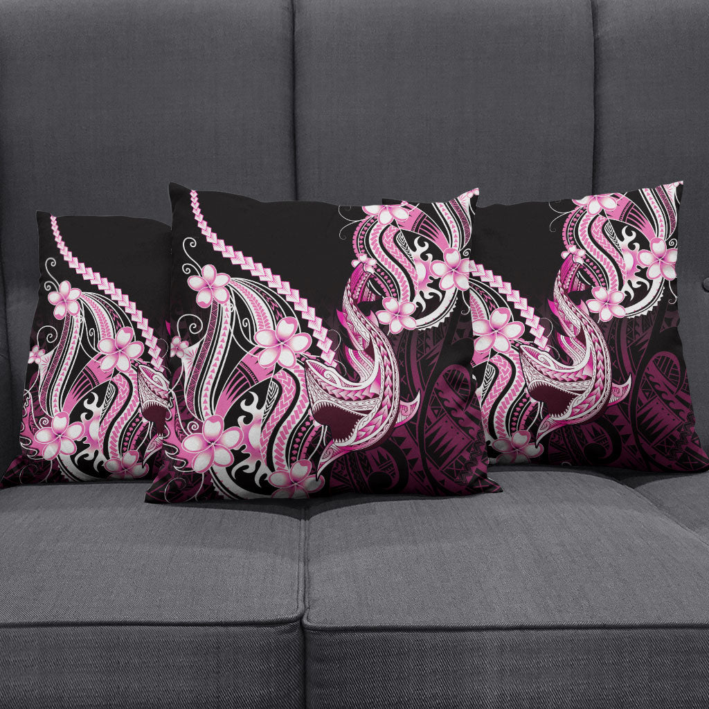 Pink Black Aloha Hawaii Pillow Cover Polynesian Shark Tattoo Plumeria